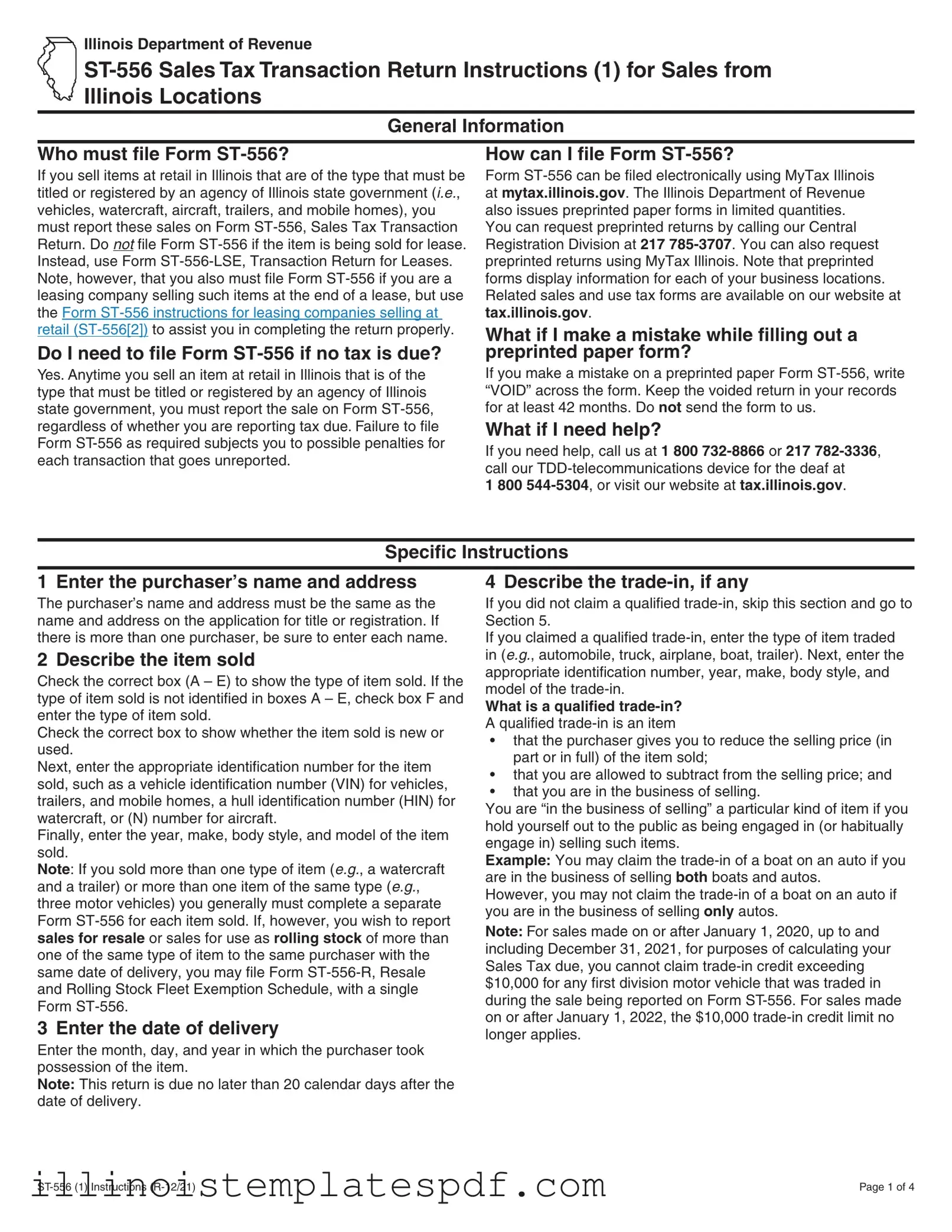 Official St 556 Illinois Form in PDF